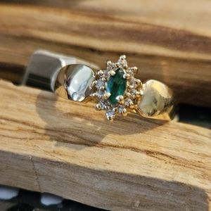Deadstock Real 14K Yellow Gold Emerald Diamond Ring